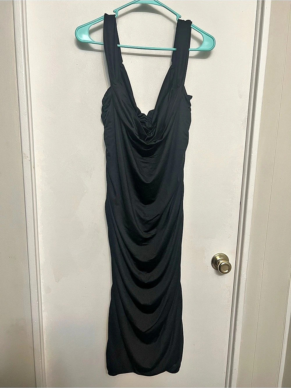 Black Ruched Midi Dress Size 2XL Like New